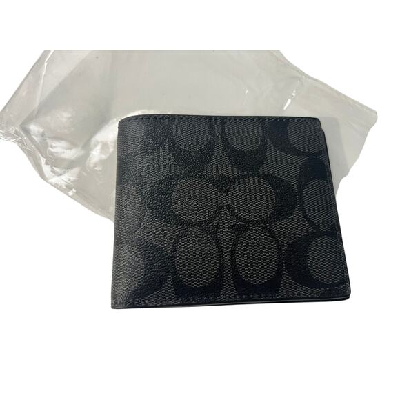 COACH MEN'S ID BILLFOLD SIGNATURE WALLET BLACK NWT - Picture 1 of 3